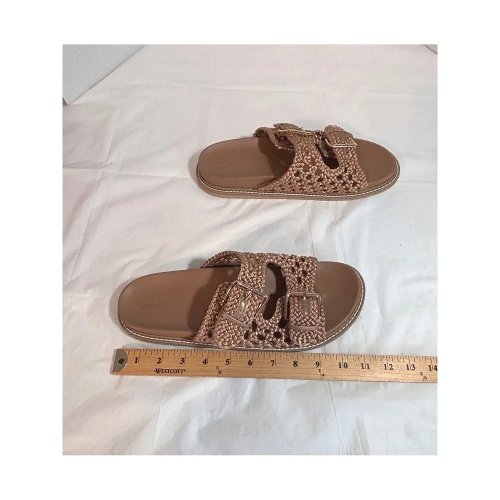 Universal Thread Kylie Tan Bronze Woven Double Buckle Slide Sandals Size 11